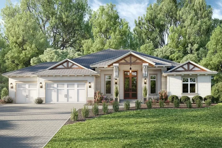 Front of a Modern Ranch House with a Sitting Area